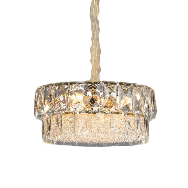 7 Lights Beveled Crystal Ceiling Pendant Gold 2-Tier Chandelier - Rebooters