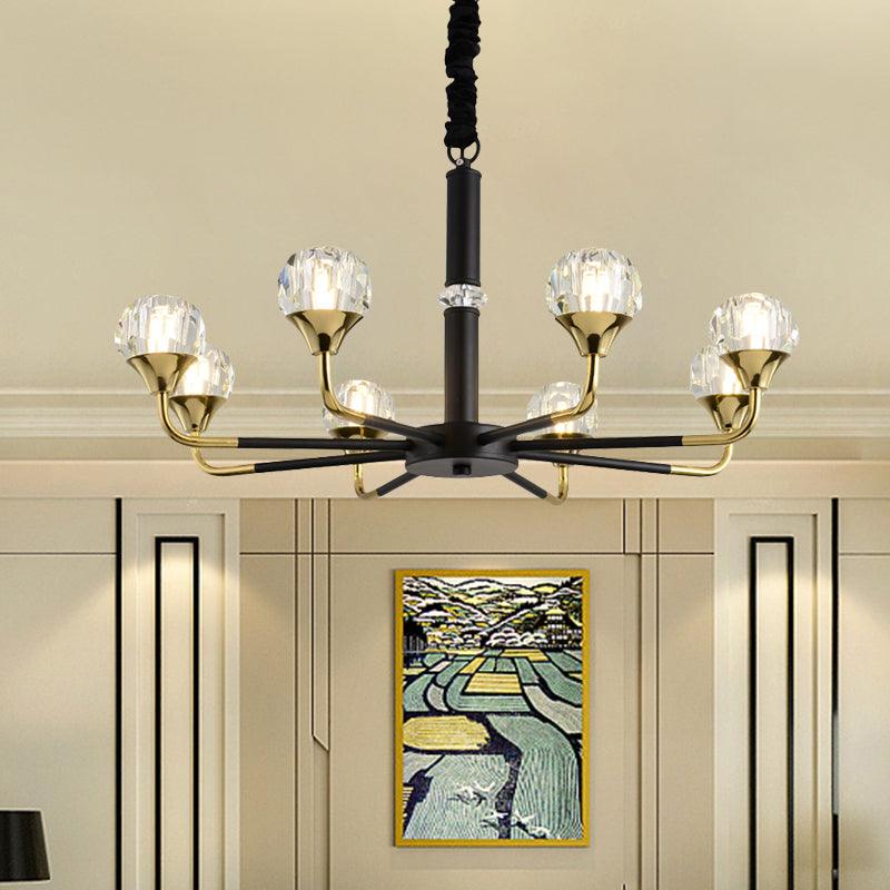 6/8 Heads Living Room Suspension Lamp Modern Black Gold Chandelier - Rebooters