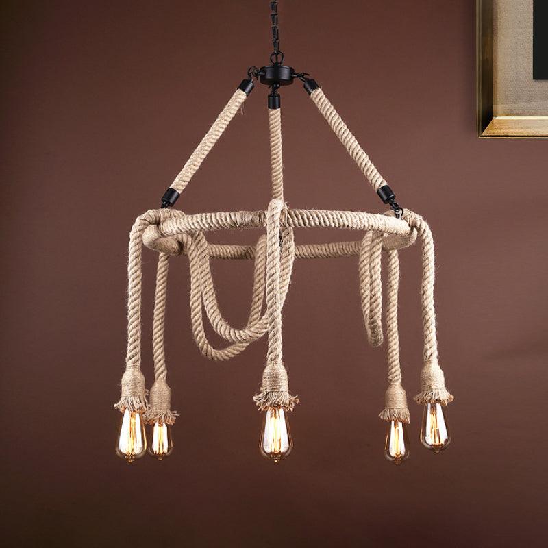 Adjustable Rope Chandelier Pendant Light in Beige Farmhouse - Rebooters