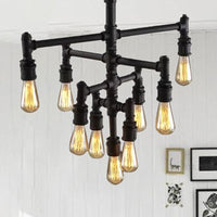 9/13 Lights Tiered Pendant Light Fixture with Water Pipe Farmhouse Style Rust Metal Chandelier Lamp - Rebooters