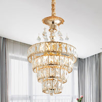 4-Tier Cone Crystal Drop Lamp Traditional 5 Lights Pendant Gold - Rebooters