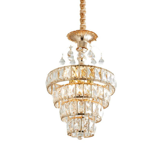 4-Tier Cone Crystal Drop Lamp Traditional 5 Lights Pendant Gold - Rebooters