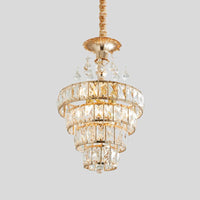 4-Tier Cone Crystal Drop Lamp Traditional 5 Lights Pendant Gold - Rebooters