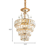 4-Tier Cone Crystal Drop Lamp Traditional 5 Lights Pendant Gold - Rebooters