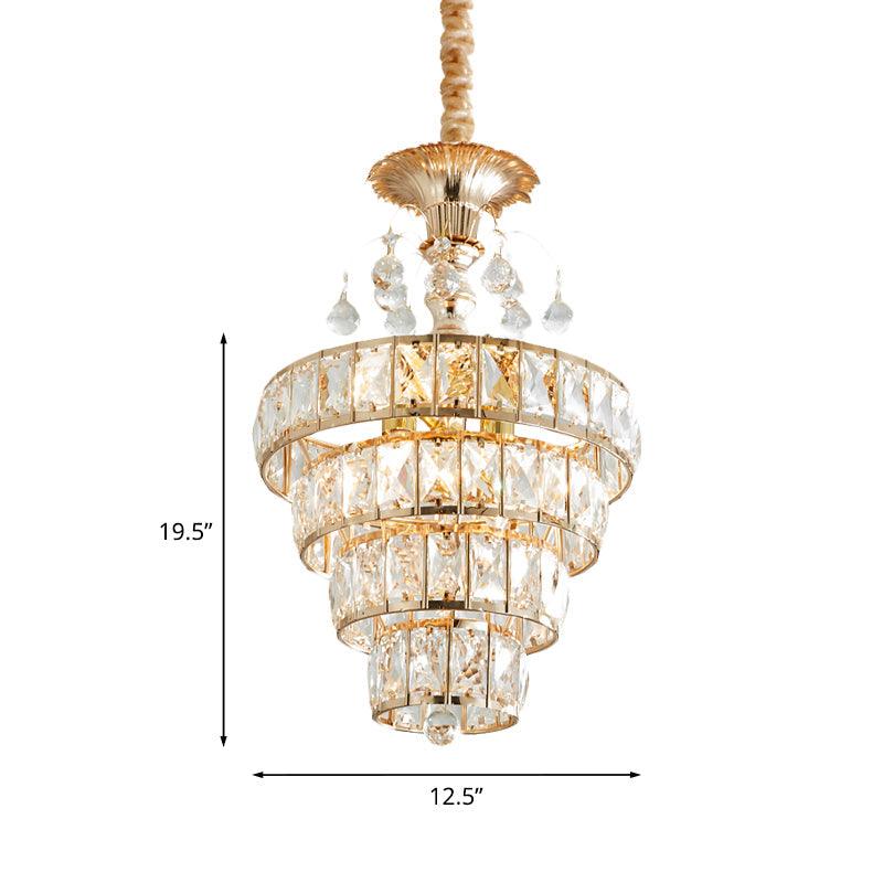 4-Tier Cone Crystal Drop Lamp Traditional 5 Lights Pendant Gold - Rebooters