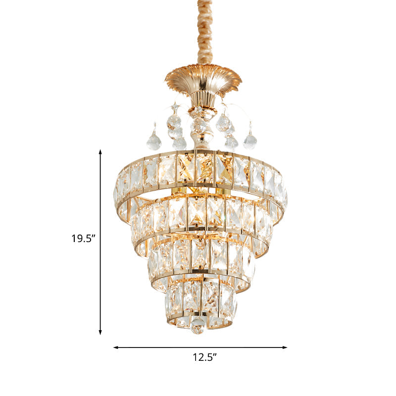 4-Tier Cone Crystal Drop Lamp Traditional 5 Lights Pendant Gold - Rebooters