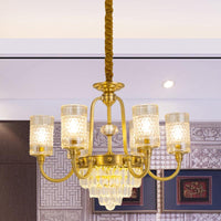 6-Light Pillar Hanging Chandelier Postmodern Gold Textured Glass - Rebooters