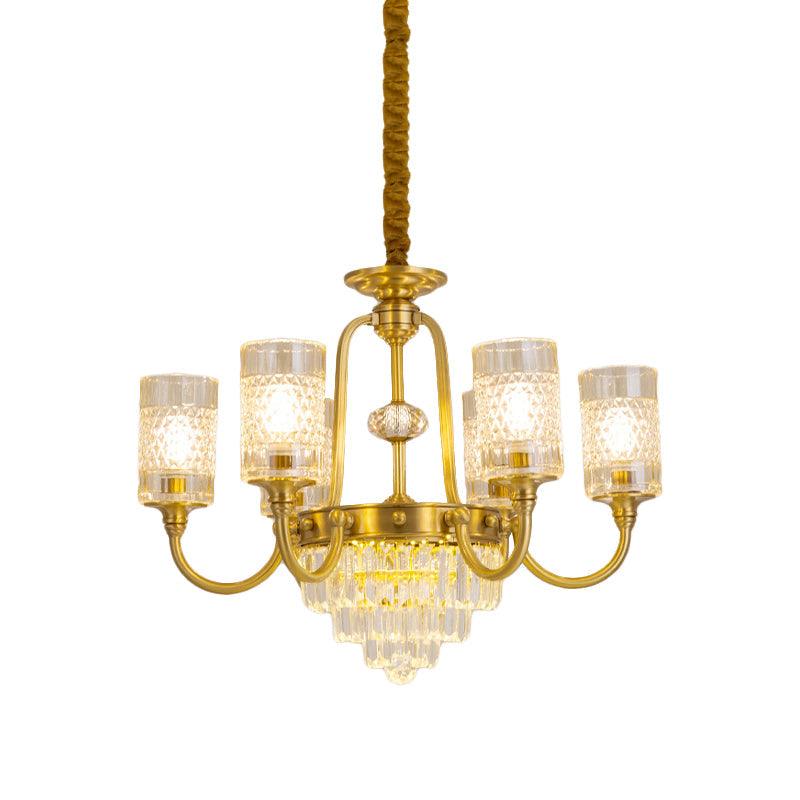6-Light Pillar Hanging Chandelier Postmodern Gold Textured Glass - Rebooters
