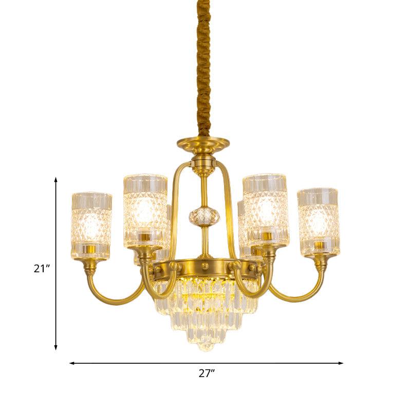 6-Light Pillar Hanging Chandelier Postmodern Gold Textured Glass - Rebooters
