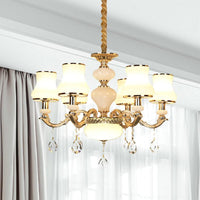 3/6 Lights Chandelier Lighting Vintage Bedroom Ceiling Pendant with Jar Cream Glass Shade in Gold - Rebooters