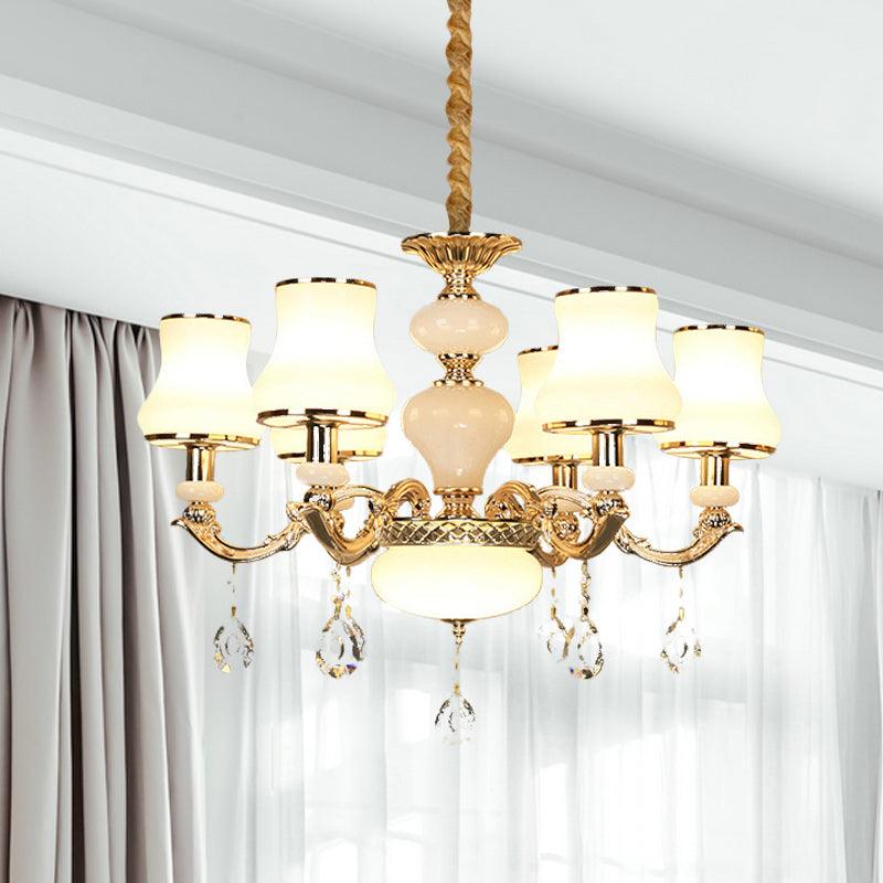 3/6 Lights Chandelier Lighting Vintage Bedroom Ceiling Pendant with Jar Cream Glass Shade in Gold - Rebooters