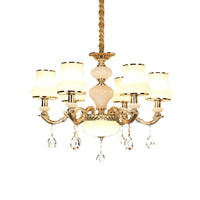 3/6 Lights Chandelier Lighting Vintage Bedroom Ceiling Pendant with Jar Cream Glass Shade in Gold - Rebooters