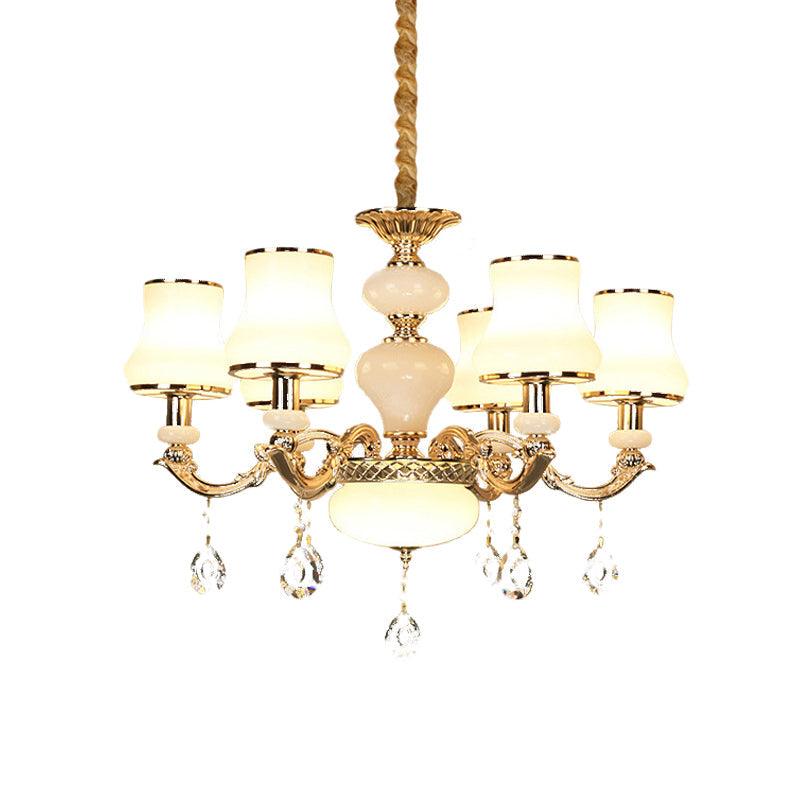 3/6 Lights Chandelier Lighting Vintage Bedroom Ceiling Pendant with Jar Cream Glass Shade in Gold - Rebooters