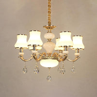 3/6 Lights Chandelier Lighting Vintage Bedroom Ceiling Pendant with Jar Cream Glass Shade in Gold - Rebooters