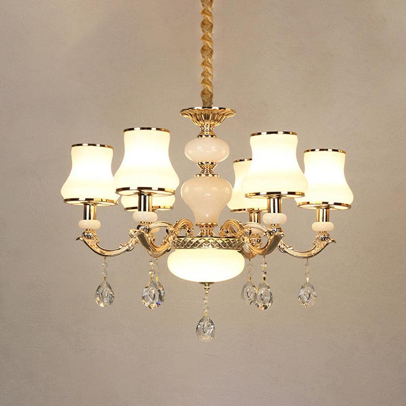 3/6 Lights Chandelier Lighting Vintage Bedroom Ceiling Pendant with Jar Cream Glass Shade in Gold - Rebooters