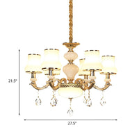 3/6 Lights Chandelier Lighting Vintage Bedroom Ceiling Pendant with Jar Cream Glass Shade in Gold - Rebooters