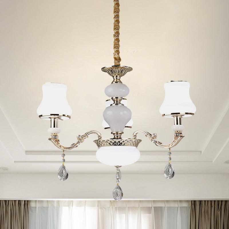 3/6 Lights Chandelier Lighting Vintage Bedroom Ceiling Pendant with Jar Cream Glass Shade in Gold - Rebooters