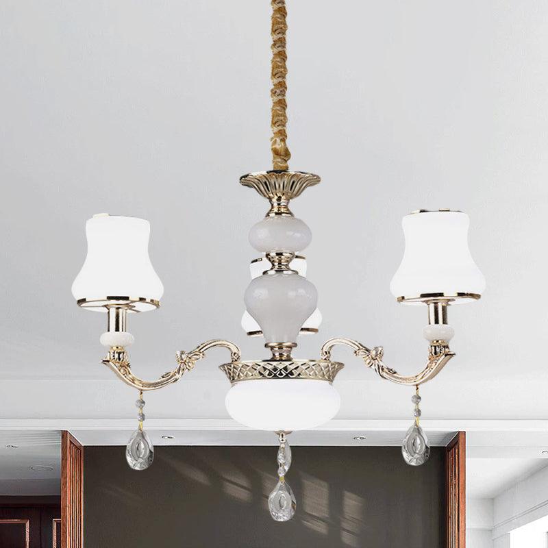 3/6 Lights Chandelier Lighting Vintage Bedroom Ceiling Pendant with Jar Cream Glass Shade in Gold - Rebooters