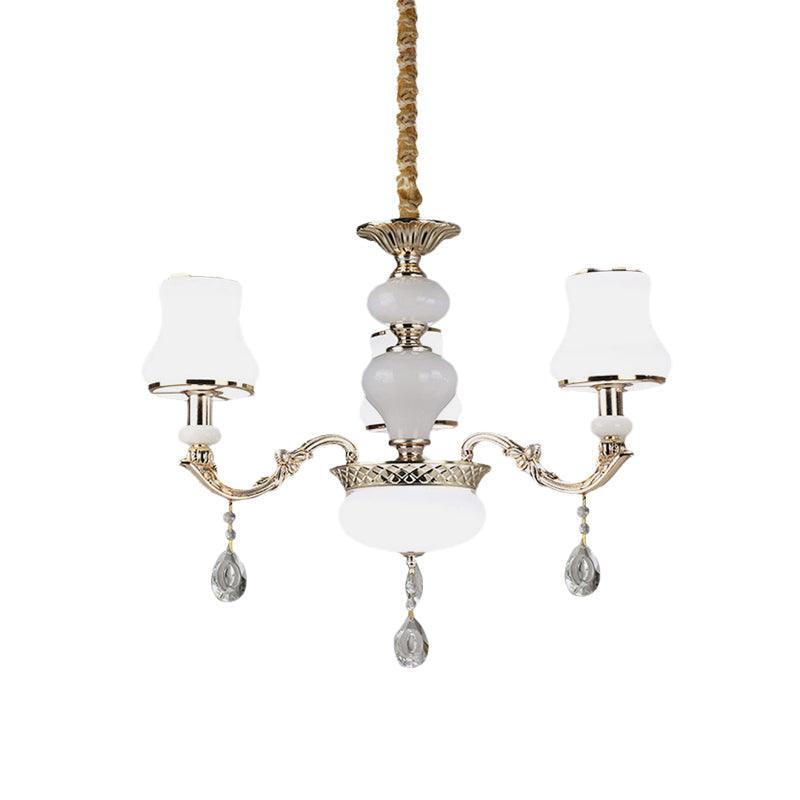 3/6 Lights Chandelier Lighting Vintage Bedroom Ceiling Pendant with Jar Cream Glass Shade in Gold - Rebooters