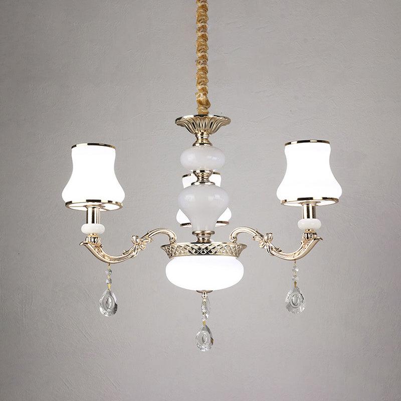 3/6 Lights Chandelier Lighting Vintage Bedroom Ceiling Pendant with Jar Cream Glass Shade in Gold - Rebooters