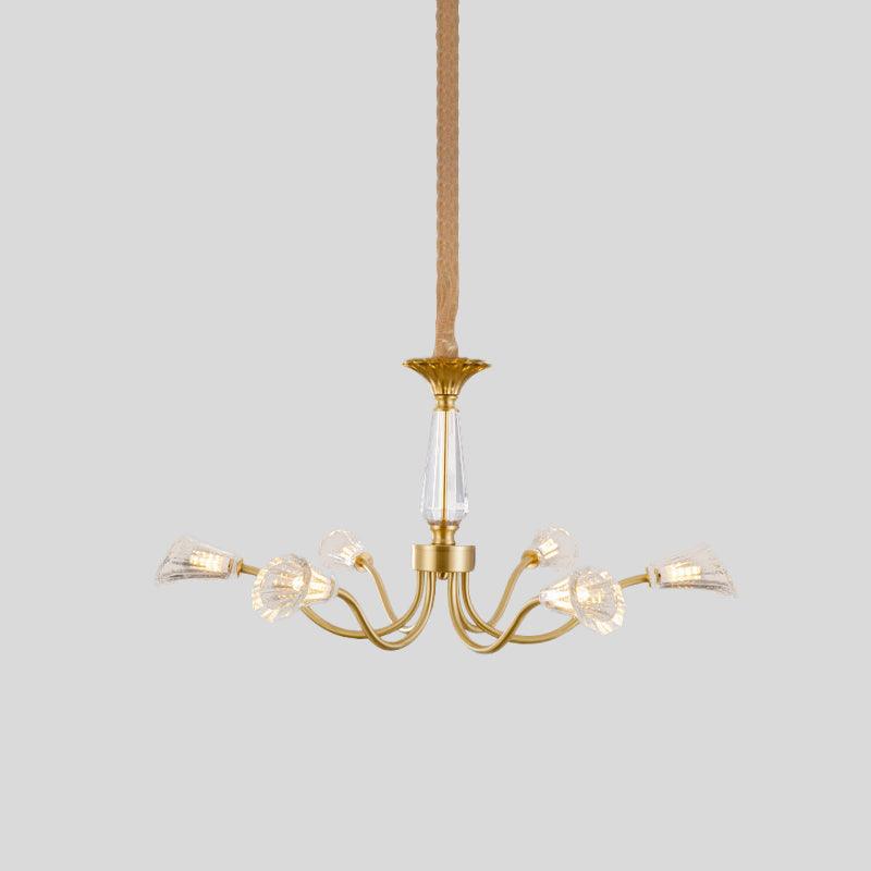 6-Head Burst Design Cone Chandelier Postmodern Gold Ribbed Crystal - Rebooters