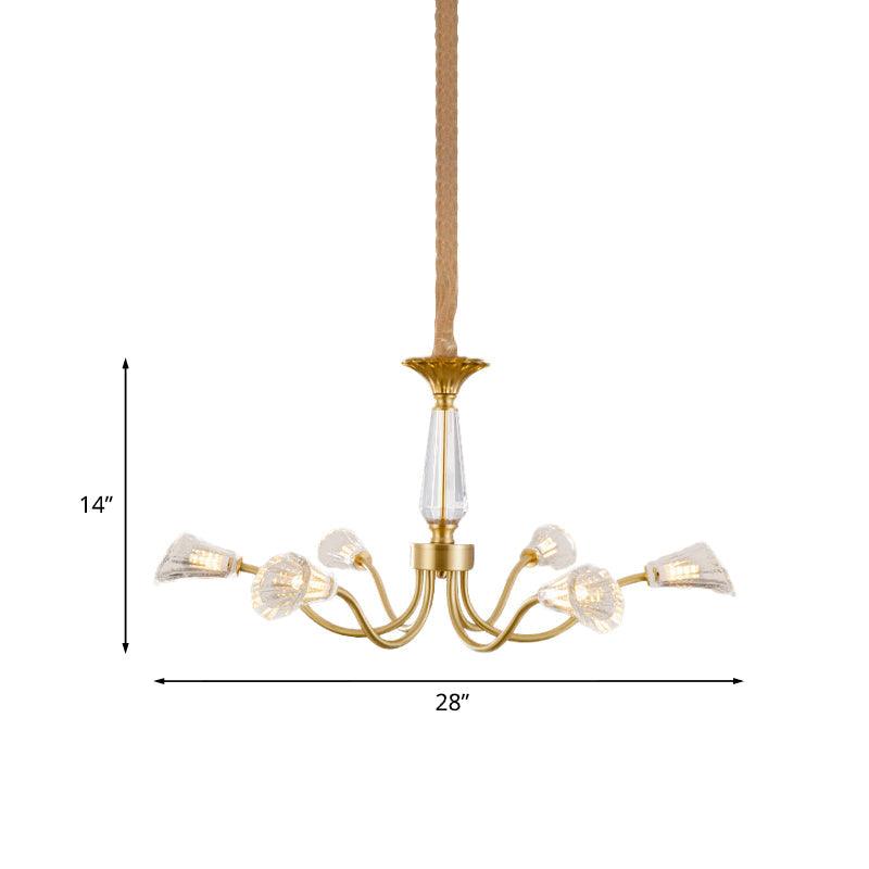 6-Head Burst Design Cone Chandelier Postmodern Gold Ribbed Crystal - Rebooters