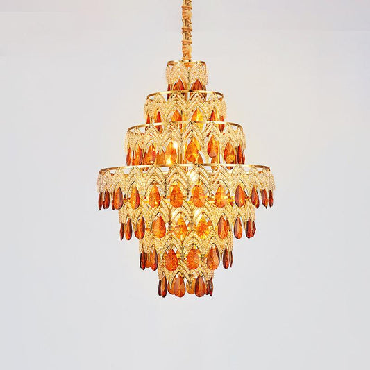 7-Tier Tapered Dining Room Hanging Light Retro Tan Crystal - Rebooters