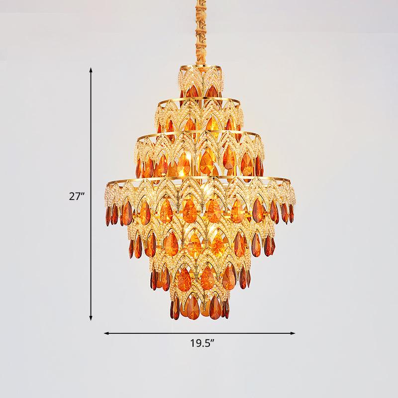 7-Tier Tapered Dining Room Hanging Light Retro Tan Crystal - Rebooters