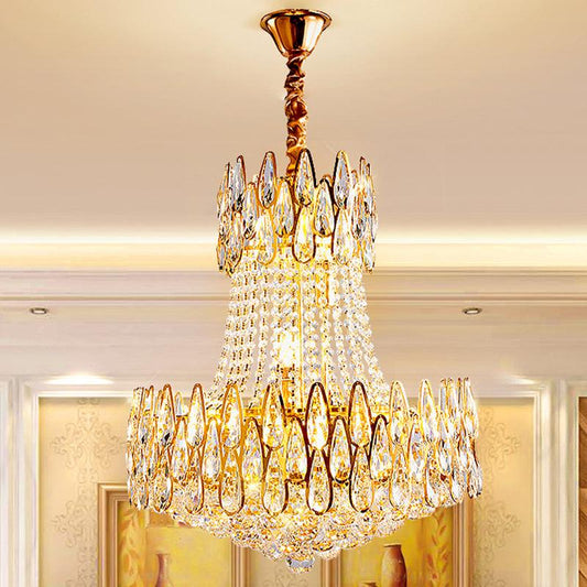 6 Lights Crystal Chandelier Modern Gold Tapered Ceiling Lamp - Rebooters