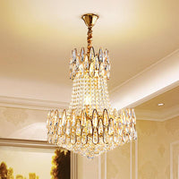 6 Lights Crystal Chandelier Modern Gold Tapered Ceiling Lamp - Rebooters