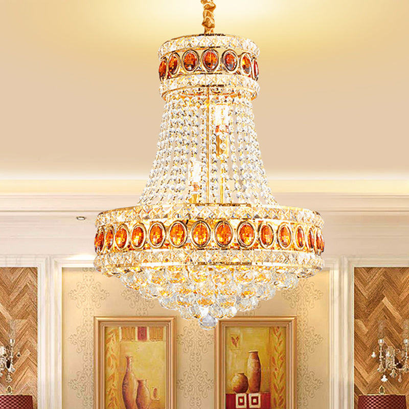 Gold Cone Pendant Chandelier Contemporary Crystal 5-Bulb Lamp - Rebooters