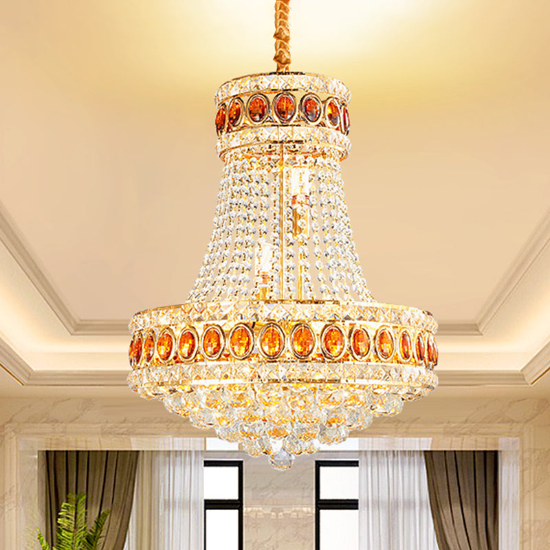 Gold Cone Pendant Chandelier Contemporary Crystal 5-Bulb Lamp - Rebooters