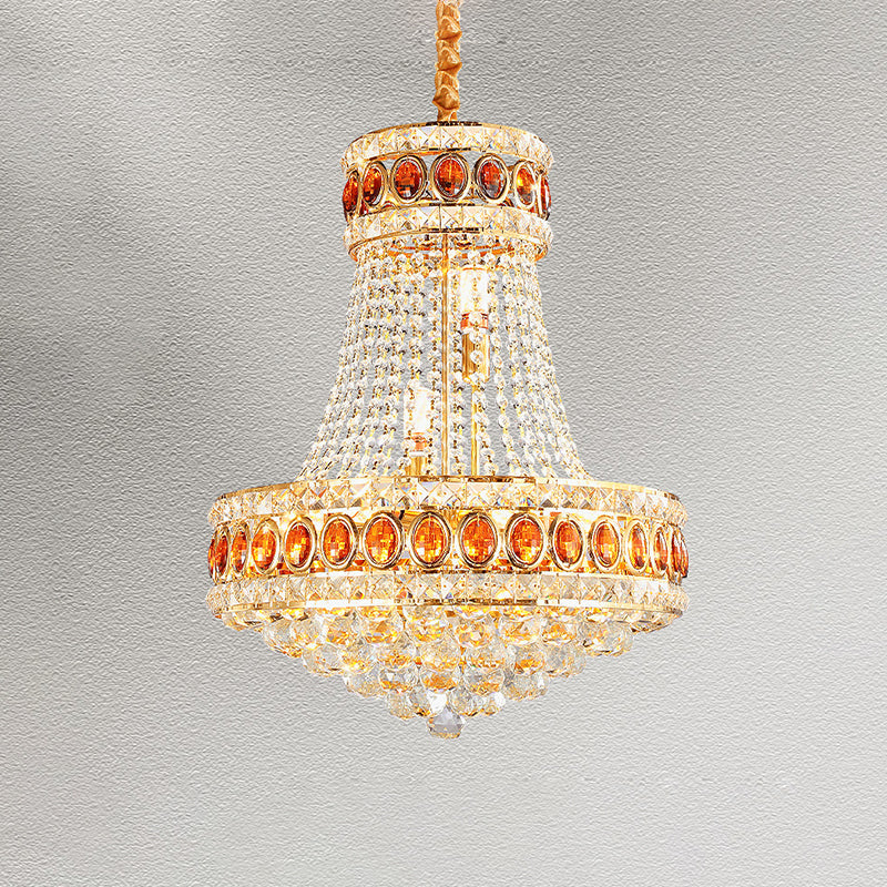 Gold Cone Pendant Chandelier Contemporary Crystal 5-Bulb Lamp - Rebooters
