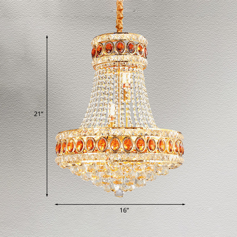 Gold Cone Pendant Chandelier Contemporary Crystal 5-Bulb Lamp - Rebooters