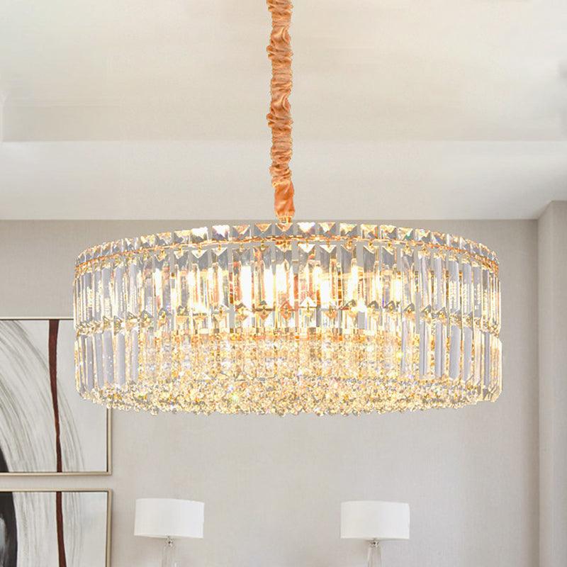 6 Bulbs Chandelier Light Fixture Minimalist Drum Shaped Crystal Pendant - Rebooters