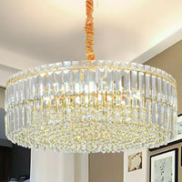 6 Bulbs Chandelier Light Fixture Minimalist Drum Shaped Crystal Pendant - Rebooters