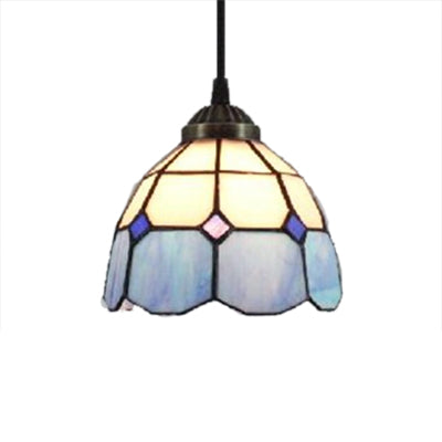 1 Bulb Dome Down Lighting Pendant Mediterranean Blue Handcrafted Art Glass Lamp | Rebooters - Rebooters