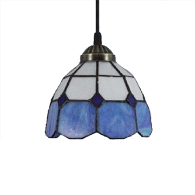 1 Bulb Dome Down Lighting Pendant Mediterranean Blue Handcrafted Art Glass Lamp | Rebooters - Rebooters