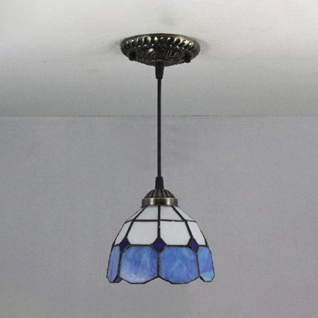 1 Bulb Dome Down Lighting Pendant Mediterranean Blue Handcrafted Art Glass Lamp | Rebooters - Rebooters