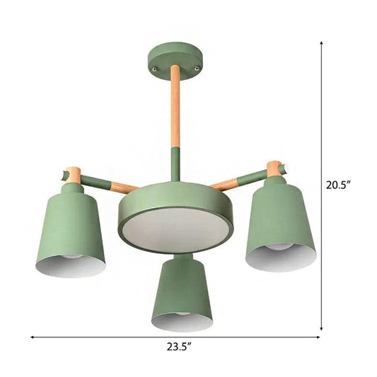 Bell Shade Kindergarten Chandelier Metal 4 Heads Nordic Pendant Light in Green - Rebooters