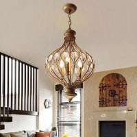 Beveled Glass Crystal Lantern Chandelier Contemporary 3-Light Living Room Hanging Pendant Light in Bronze - Rebooters
