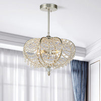 2-Light Ceiling Hang Fixture Post Modern Chain Crystal Bead Pendant Chandelier in Silver for Guest Room - Rebooters