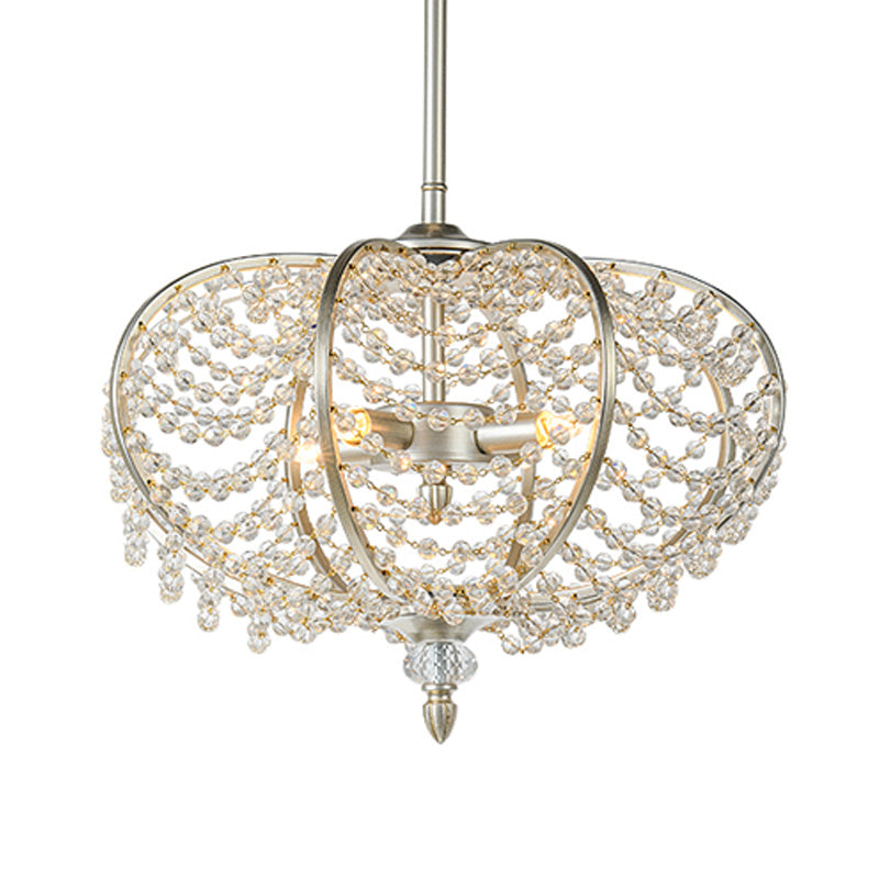 2-Light Ceiling Hang Fixture Post Modern Chain Crystal Bead Pendant Chandelier in Silver for Guest Room - Rebooters