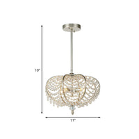 2-Light Ceiling Hang Fixture Post Modern Chain Crystal Bead Pendant Chandelier in Silver for Guest Room - Rebooters