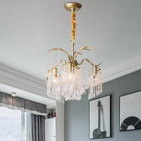 4 Bulbs Chandelier Light Post Modern Windbell Crystal Bead Pendant Light in Gold - Rebooters