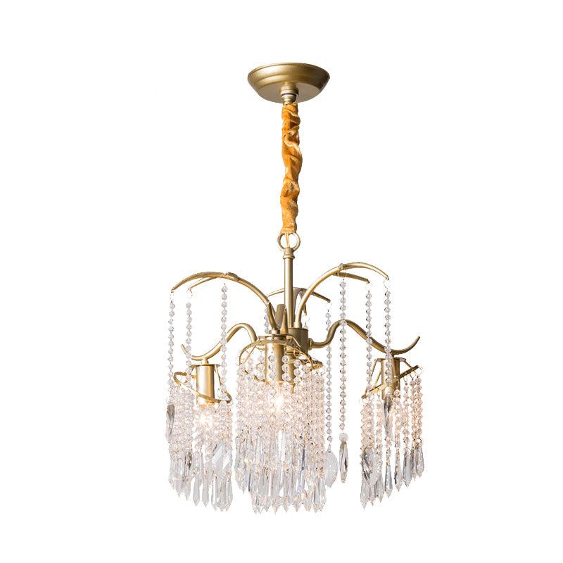 4 Bulbs Chandelier Light Post Modern Windbell Crystal Bead Pendant Light in Gold - Rebooters