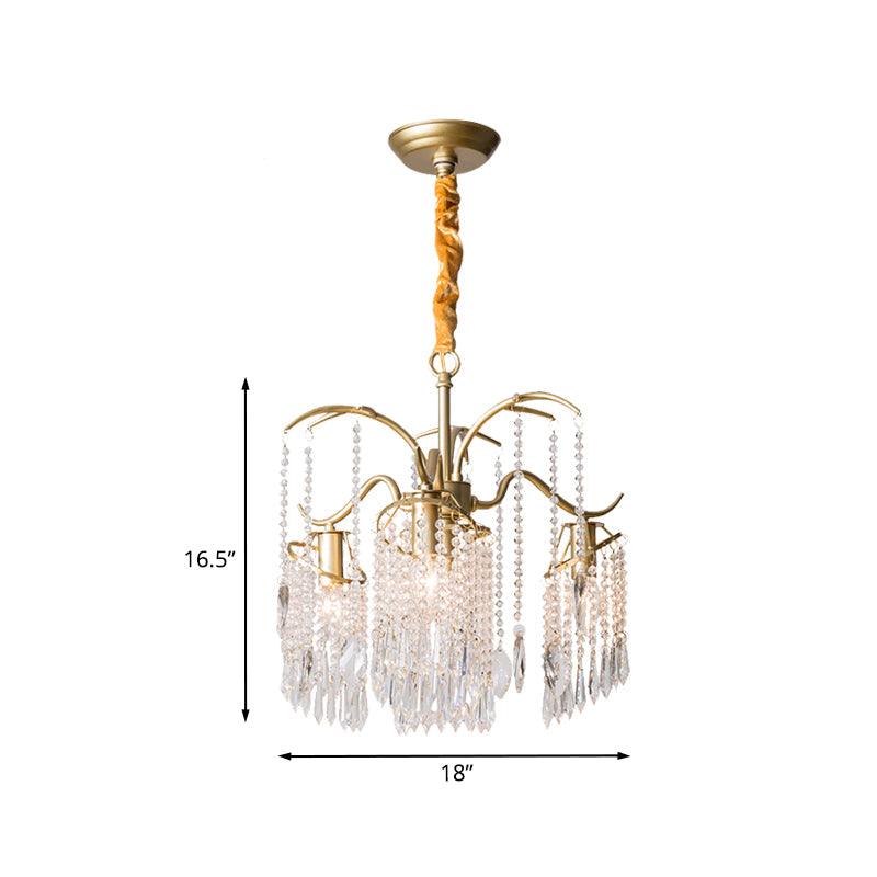 4 Bulbs Chandelier Light Post Modern Windbell Crystal Bead Pendant Light in Gold - Rebooters