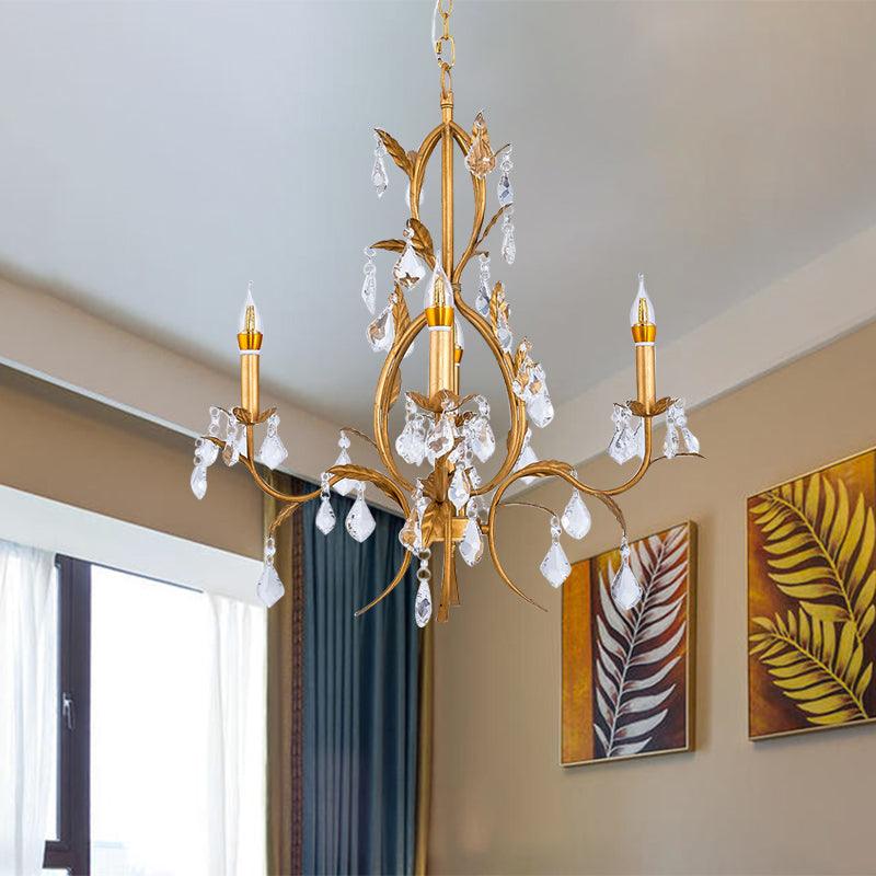 4 Lights Ceiling Pendant Light Contemporary Candlestick Crystal Drip Classic Chandelier Lighting Fixture in Gold - Rebooters