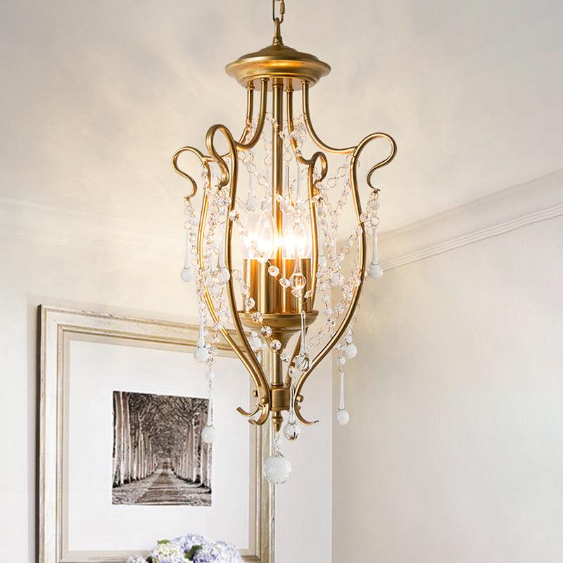 Oil Lamp Hanging Pendant Traditional 4-Light Faceted Crystal Balls Ceiling Chandelier in Gold - Rebooters