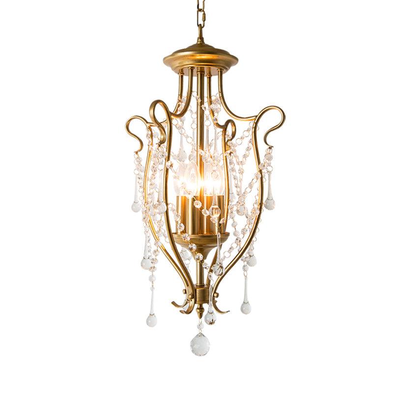 Oil Lamp Hanging Pendant Traditional 4-Light Faceted Crystal Balls Ceiling Chandelier in Gold - Rebooters